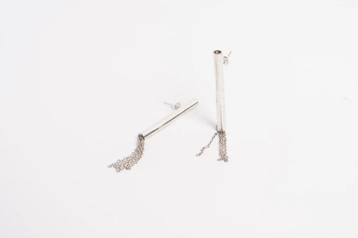 [EA12] Drop Tube Chain Earrings (Gold-Plated Silver)